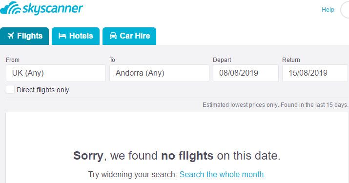 Andorra Airport flight availability