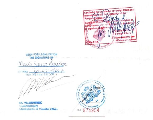 Sample Consular Legalisation stamp Canada